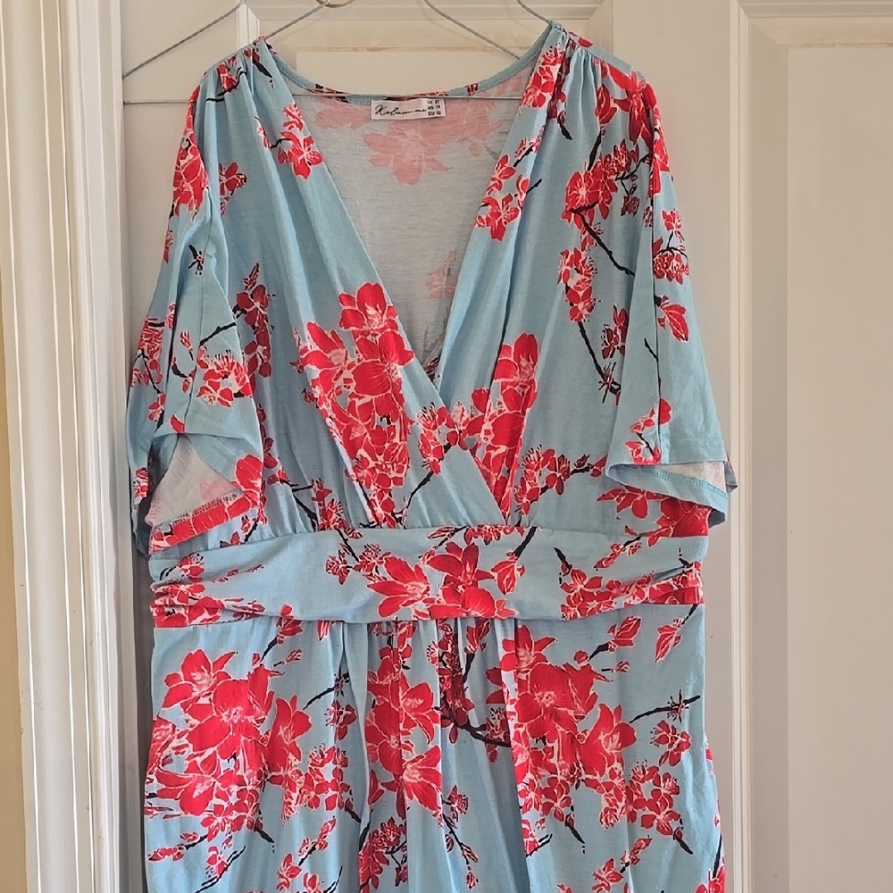 Floral Wrap Dress in Blue and Red